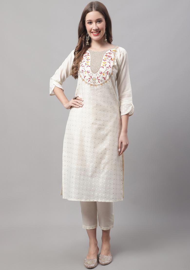 White Embroidered Chanderi Salwar Kameez With Dupatta