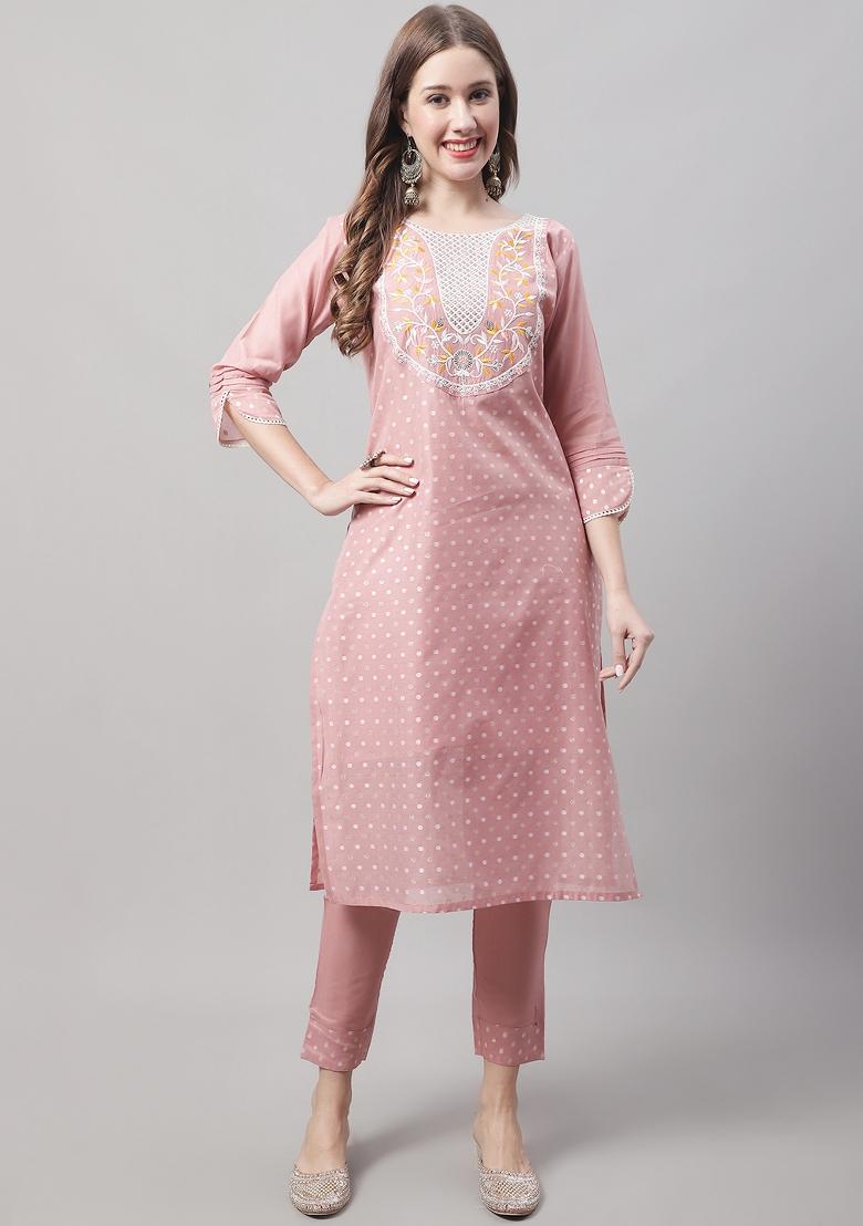 Peach Embroidered Chanderi Salwar Kameez With Dupatta