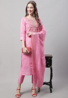 Pink Embroidered Chanderi Salwar Kameez With Dupatta