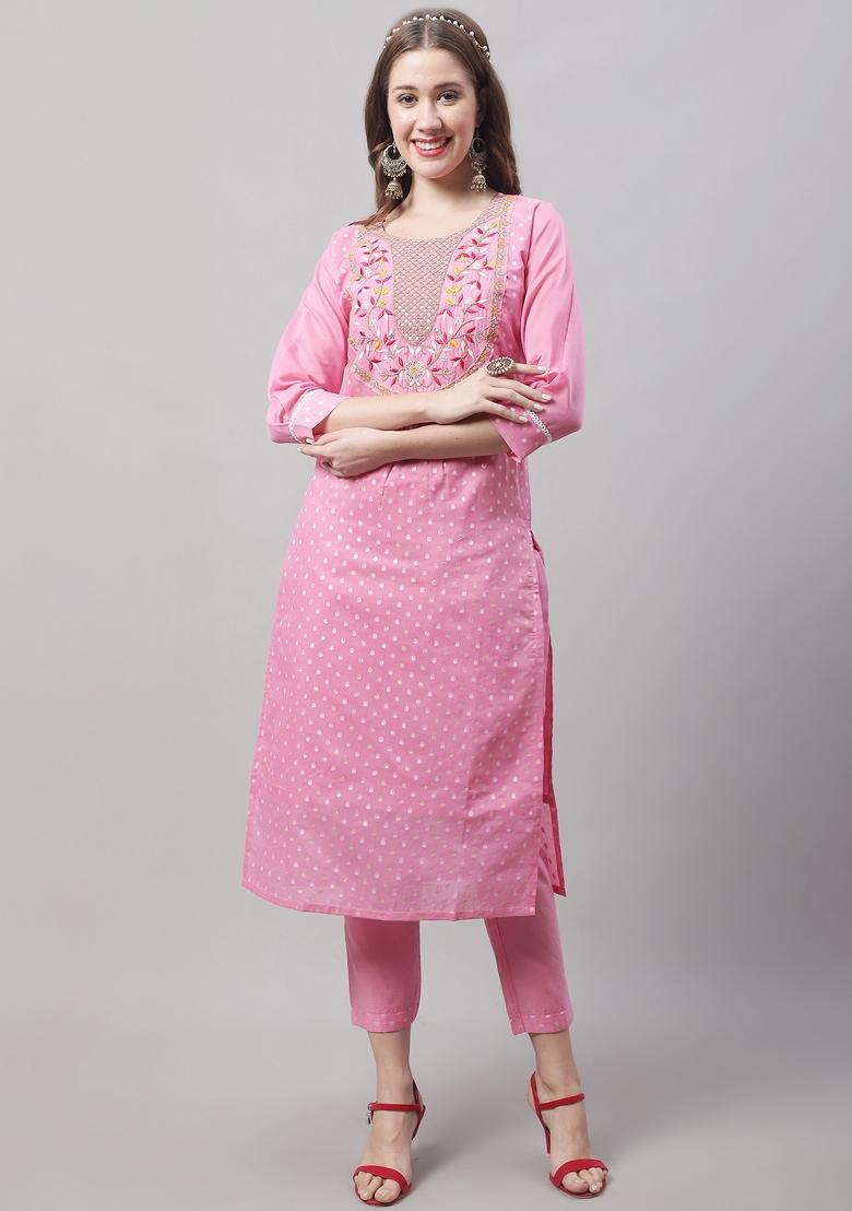 Pink Embroidered Chanderi Salwar Kameez With Dupatta