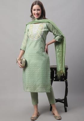 Pista Green Embroidered Chanderi Salwar Kameez With Dupatta