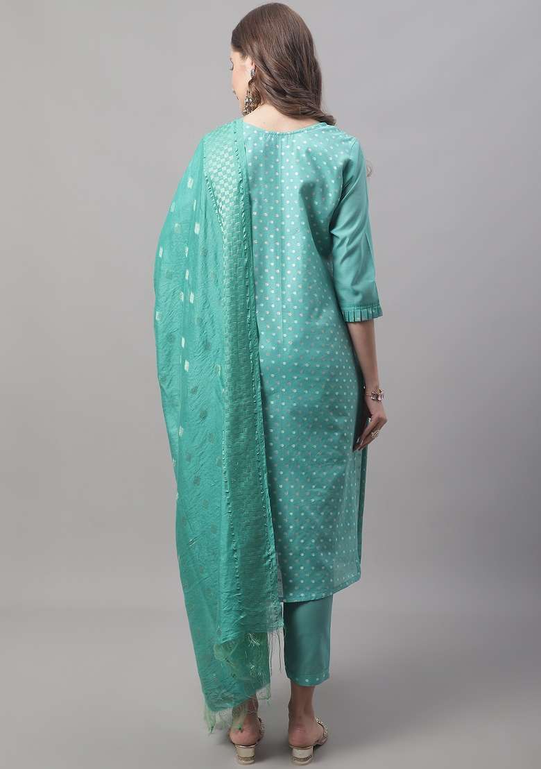 Blue Embroidered Chanderi Straight Kurta Set - Indya