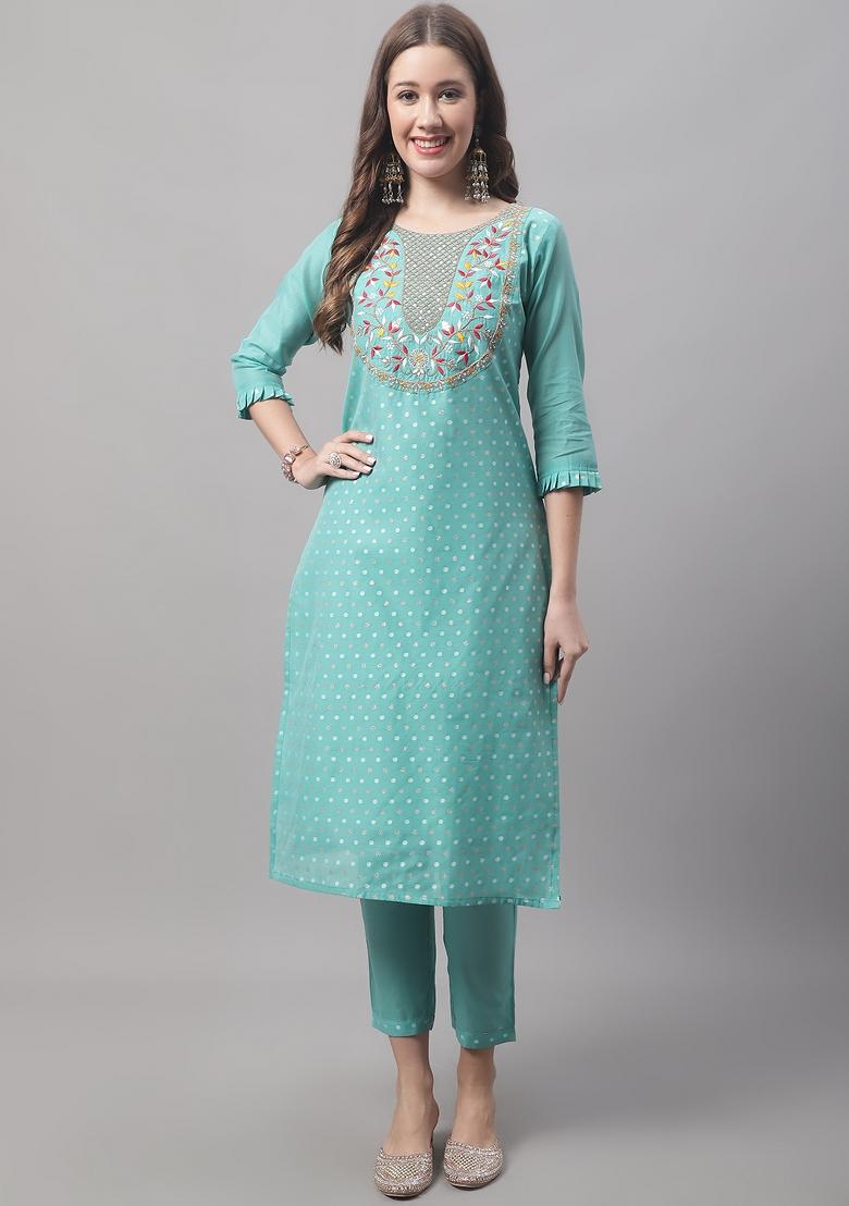 Blue Embroidered Chanderi Salwar Kameez With Dupatta