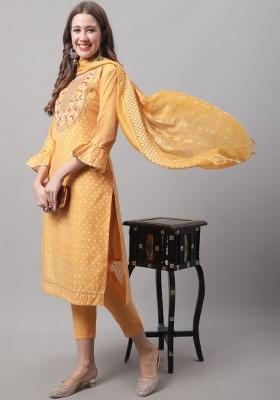 Yellow Embroidered Chanderi Salwar Kameez With Dupatta