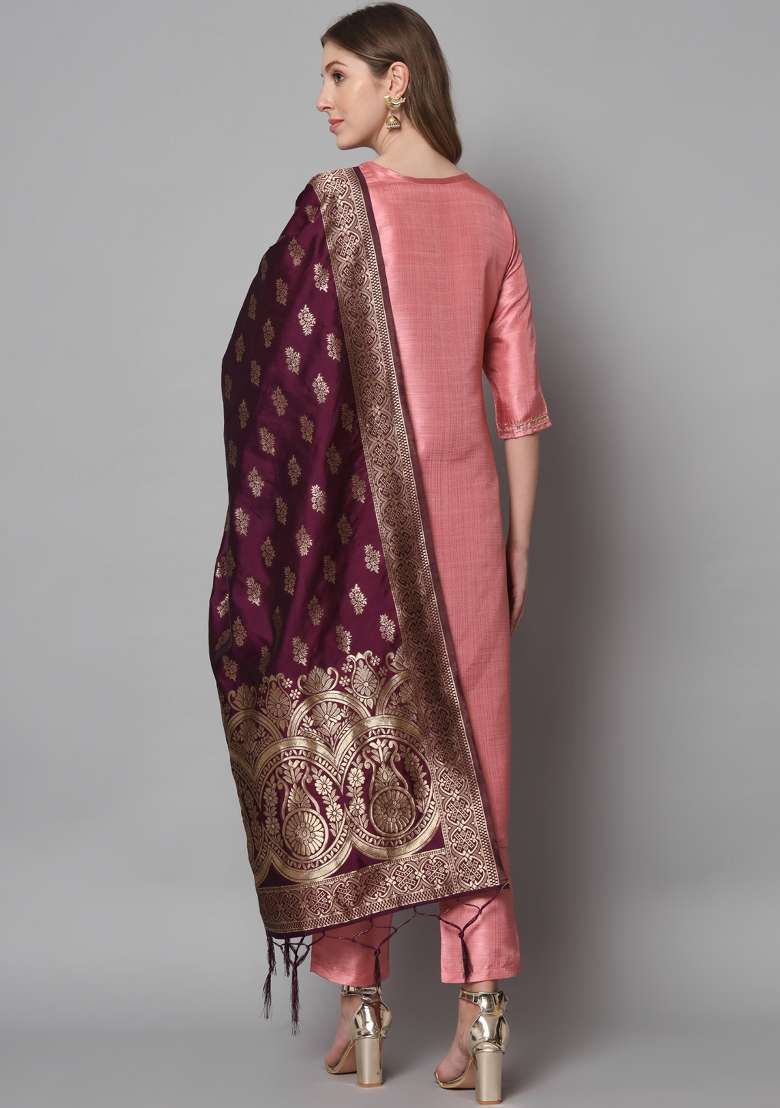 Pink Solid Cotton Straight Kurta Set - Indya