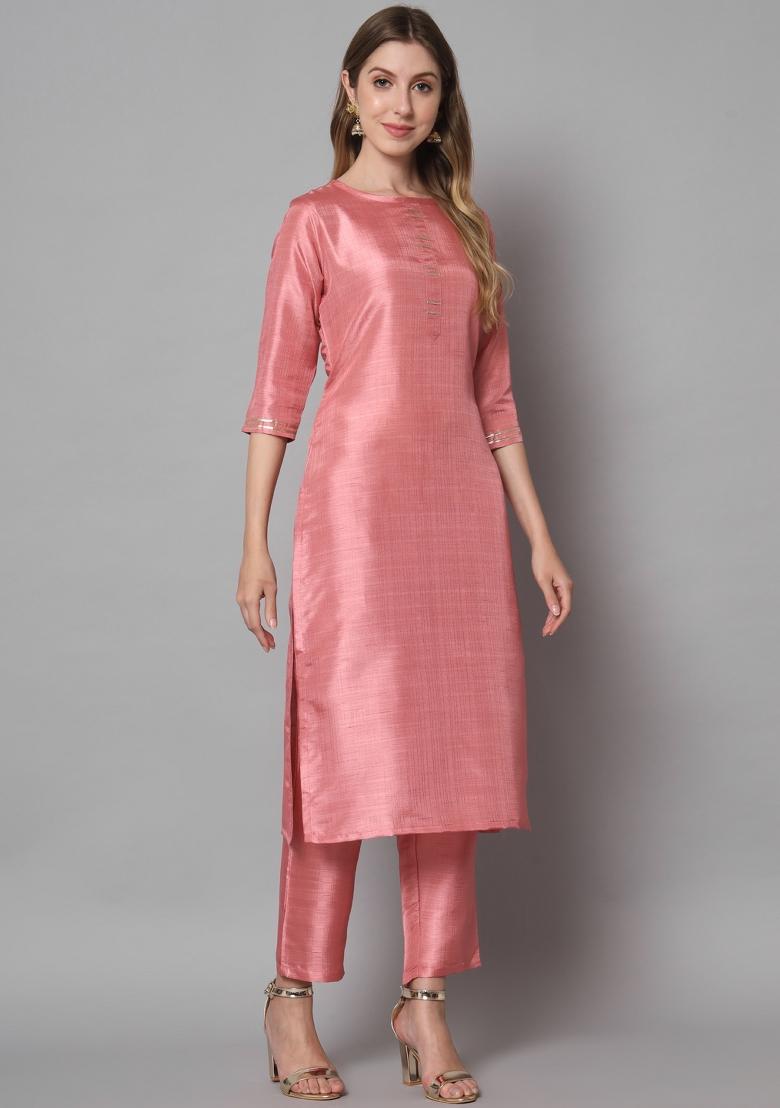 Pink Self Design Cotton Blend Salwar Kameez With Dupatta