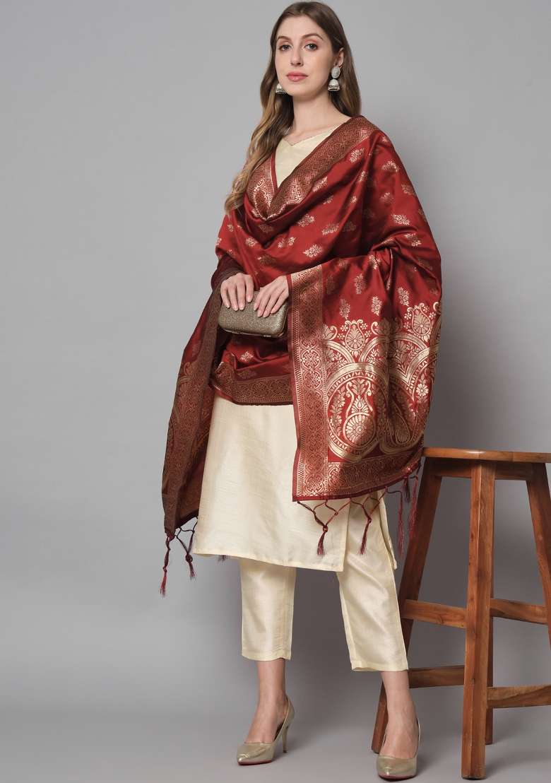 Cream Solid Cotton Straight Kurta Set - Indya