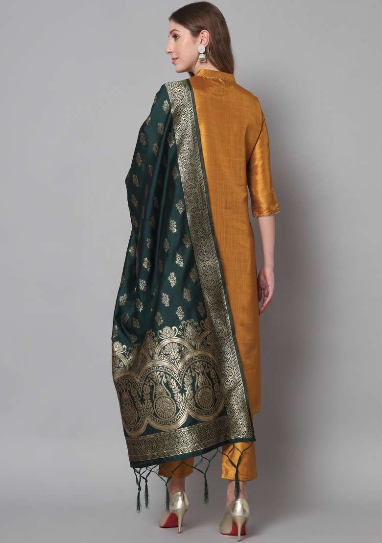 Mustard Yellow Solid Cotton Straight Kurta Set - Indya