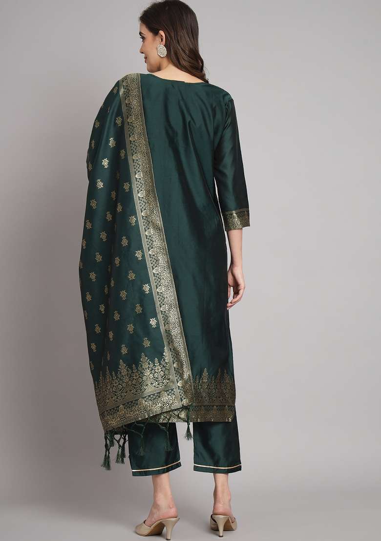 Green Printed Cotton Straight Kurta Set - Indya