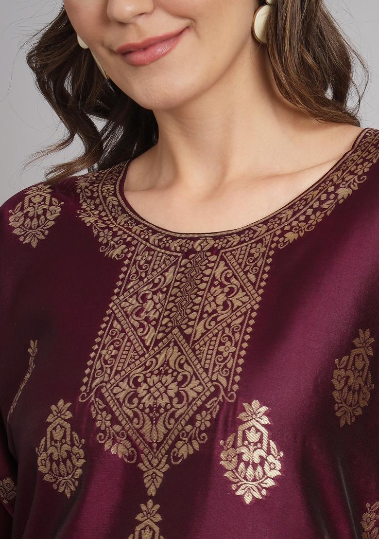 Purple Woven Cotton Blend Salwar Kameez With Dupatta