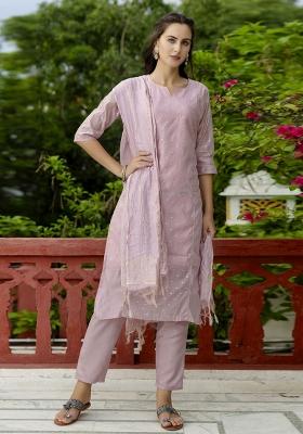 Baby Pink Gotta Patti Chanderi Salwar Kameez With Dupatta