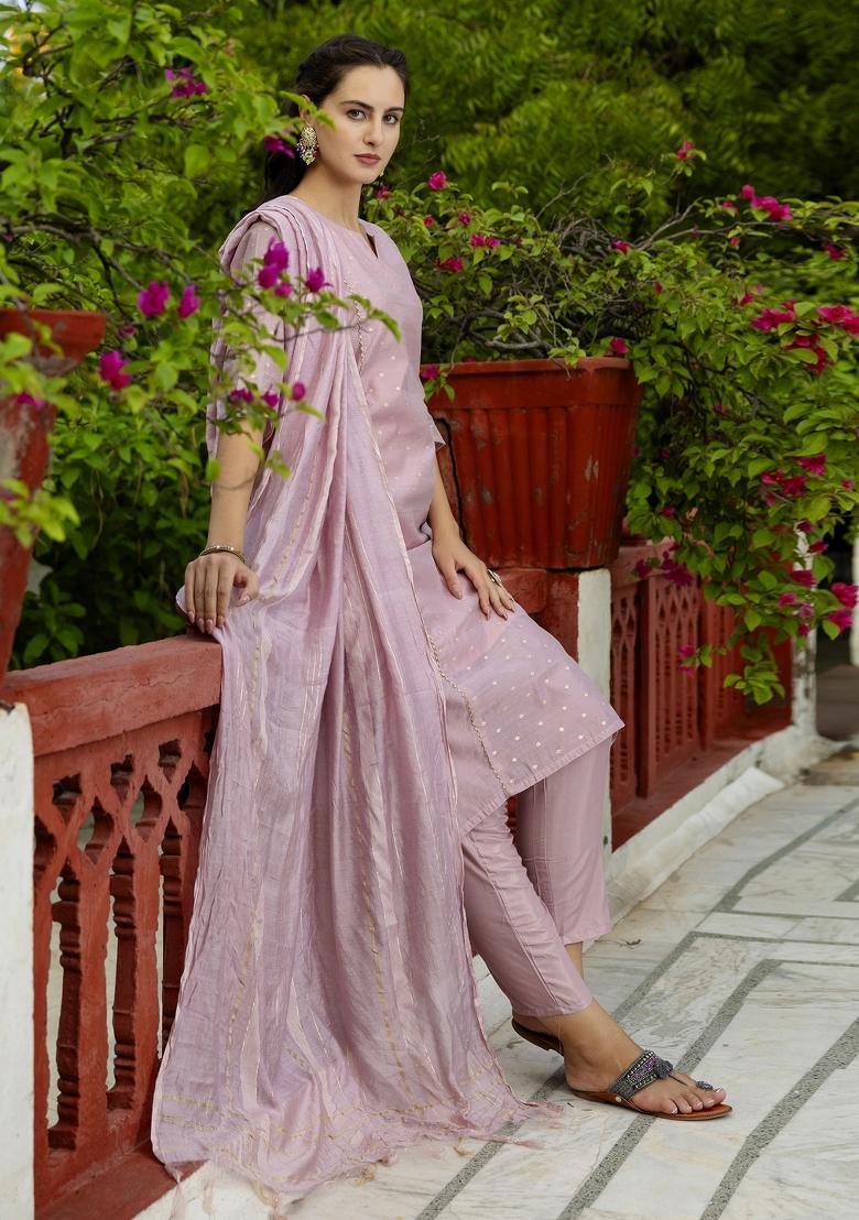 Baby Pink Gotta Patti Chanderi Salwar Kameez With Dupatta