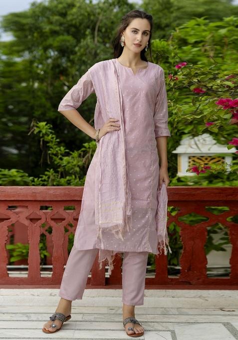 Baby Pink Gotta Patti Chanderi Salwar Kameez With Dupatta