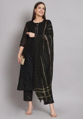 Black Gotta Patti Chanderi Salwar Kameez With Dupatta