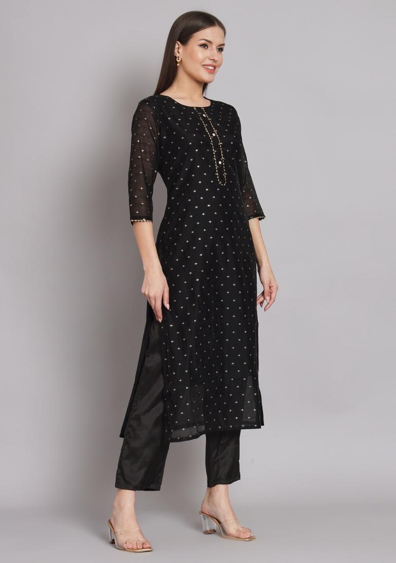 Black Gotta Patti Chanderi Salwar Kameez With Dupatta