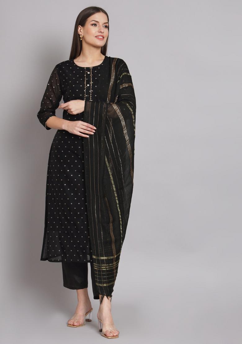 Black Gotta Patti Chanderi Salwar Kameez With Dupatta