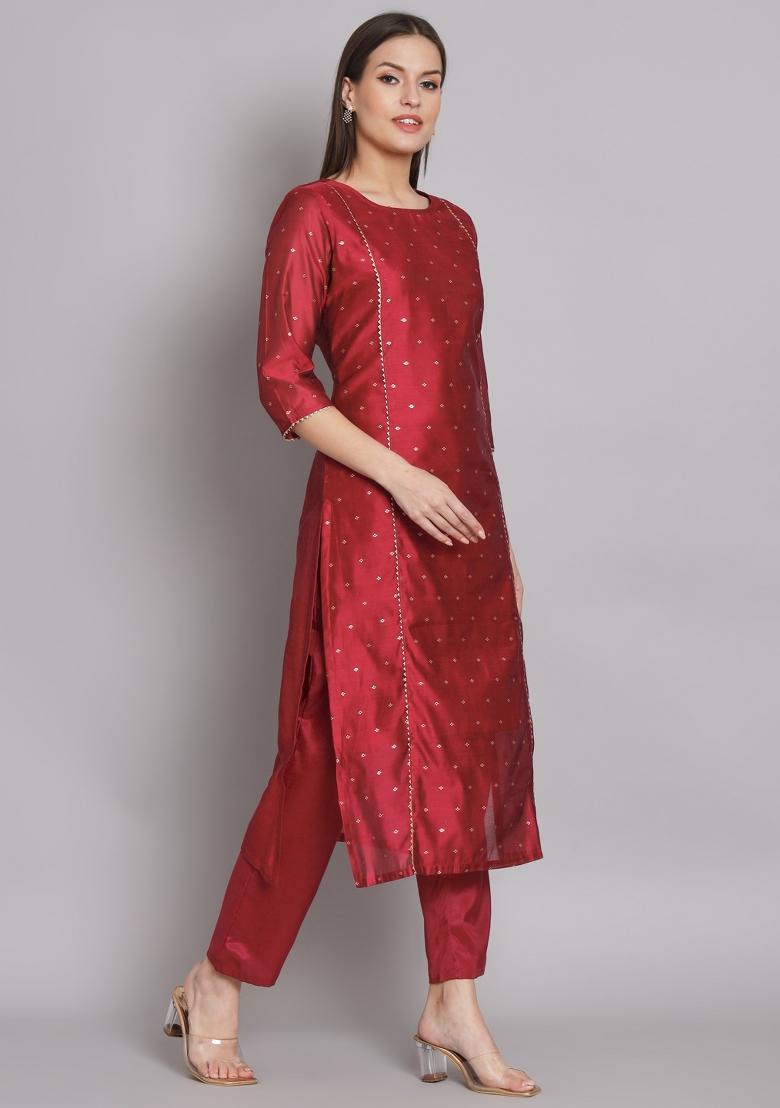 Red Gotta Patti Chanderi Salwar Kameez With Dupatta