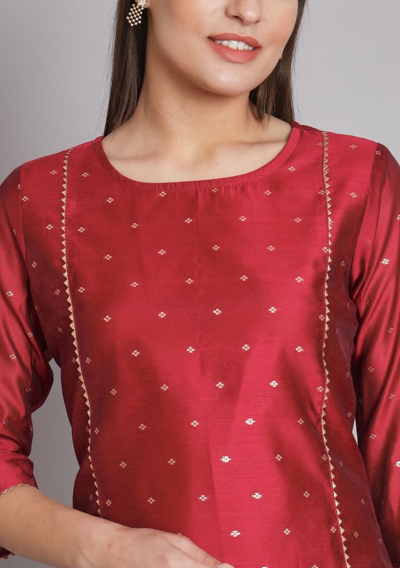 Red Gotta Patti Chanderi Salwar Kameez With Dupatta