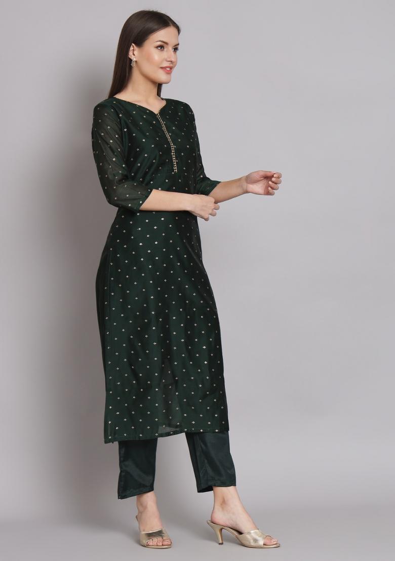 Green Gotta Patti Chanderi Salwar Kameez With Dupatta