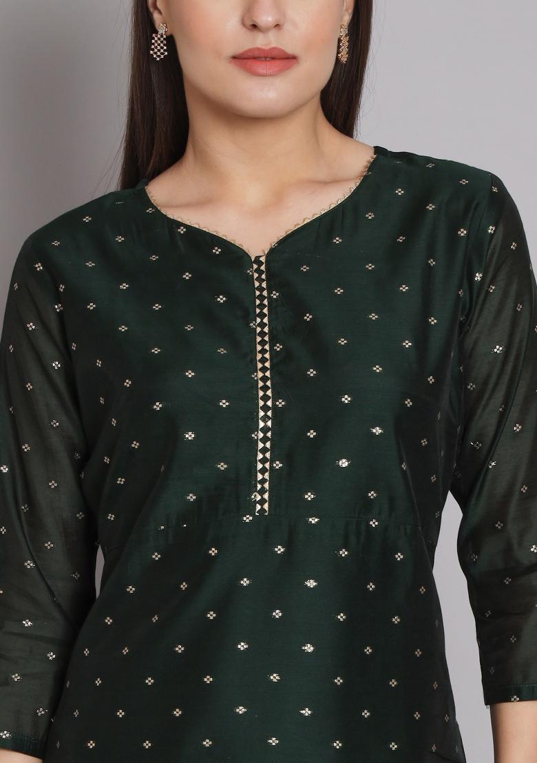 Green Gotta Patti Chanderi Salwar Kameez With Dupatta