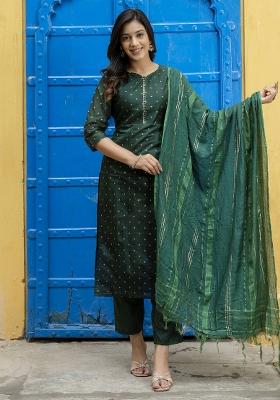 Green Gotta Patti Chanderi Salwar Kameez With Dupatta