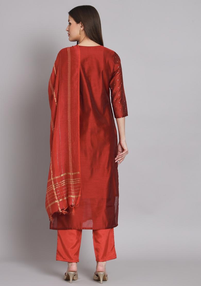 Maroon Gotta Patti Chanderi Salwar Kameez With Dupatta