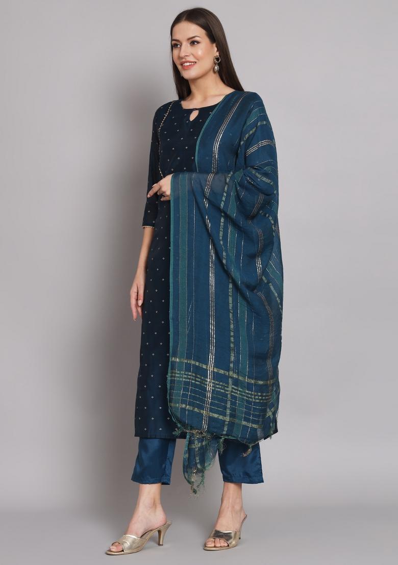 Blue Gotta Patti Chanderi Salwar Kameez With Dupatta