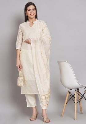 White Gotta Patti Chanderi Salwar Kameez With Dupatta