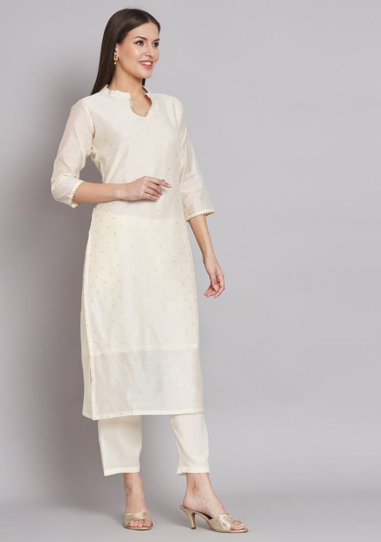 White Gotta Patti Chanderi Salwar Kameez With Dupatta