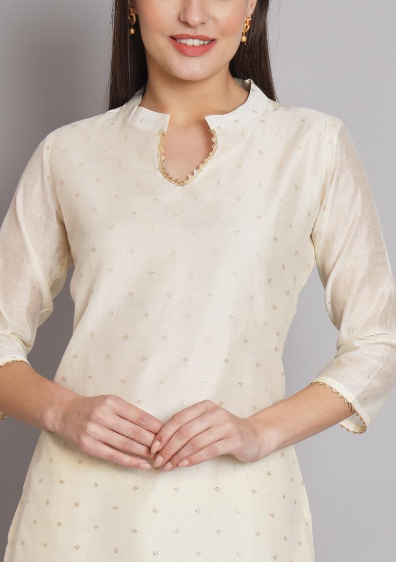 White Gotta Patti Chanderi Salwar Kameez With Dupatta