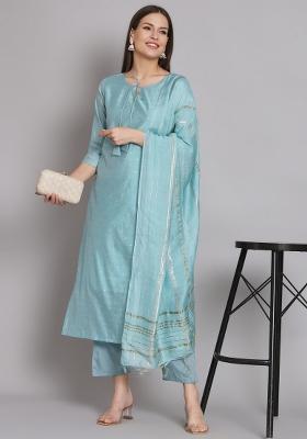 Blue Gotta Patti Chanderi Salwar Kameez With Dupatta