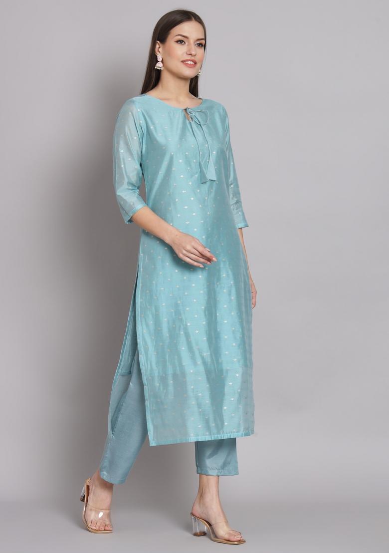 Blue Gotta Patti Chanderi Salwar Kameez With Dupatta