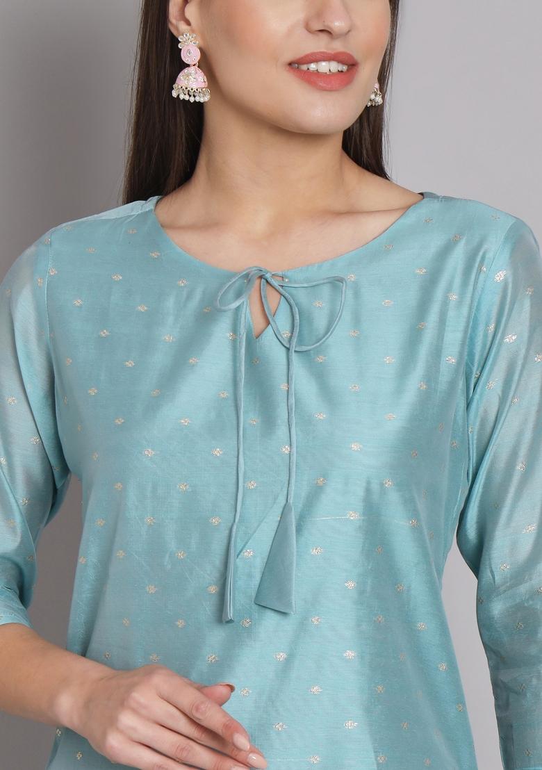 Blue Gotta Patti Chanderi Salwar Kameez With Dupatta