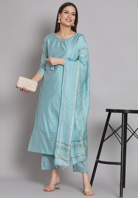 Blue Gotta Patti Chanderi Salwar Kameez With Dupatta