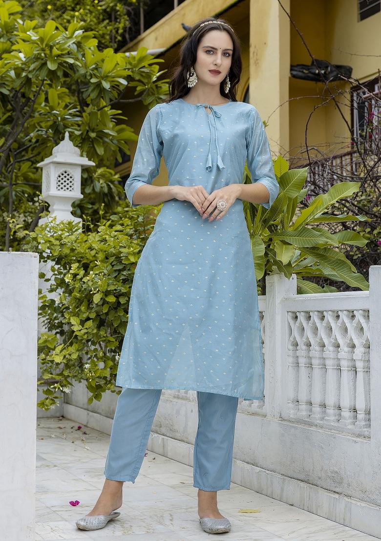 Blue Gotta Patti Chanderi Salwar Kameez With Dupatta