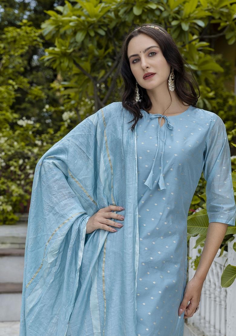 Blue Gotta Patti Chanderi Salwar Kameez With Dupatta