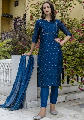 Teal Blue Gotta Patti Chanderi Salwar Kameez With Dupatta