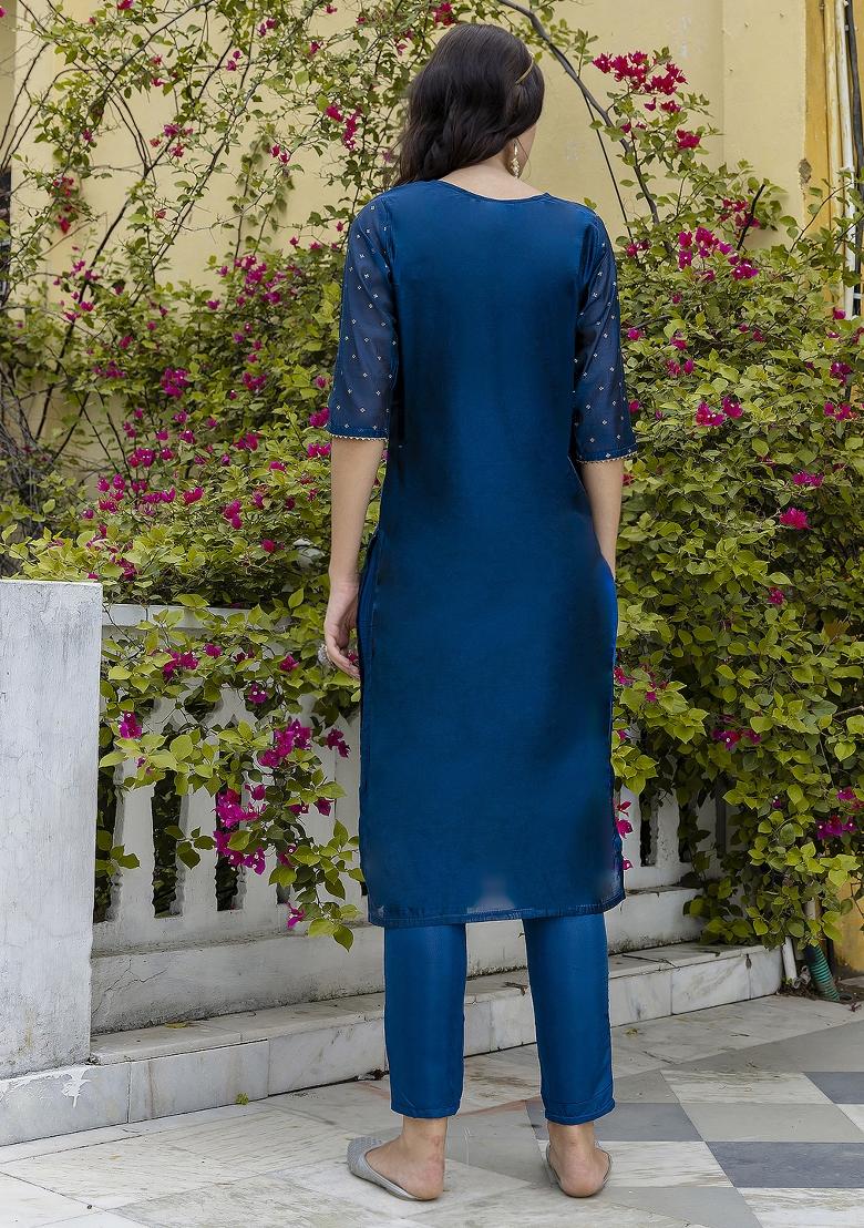 Teal Blue Gotta Patti Chanderi Salwar Kameez With Dupatta