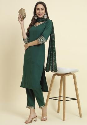 Green Embroidered Chanderi Salwar Kameez With Dupatta