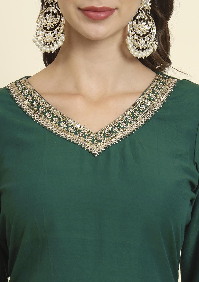Green Embroidered Chanderi Salwar Kameez With Dupatta