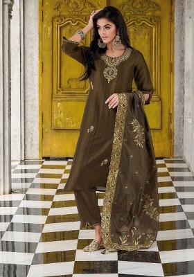 Grey Embroidered Viscose Salwar Kameez With Dupatta
