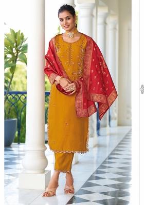 Yellow Embroidered Viscose Salwar Kameez With Dupatta