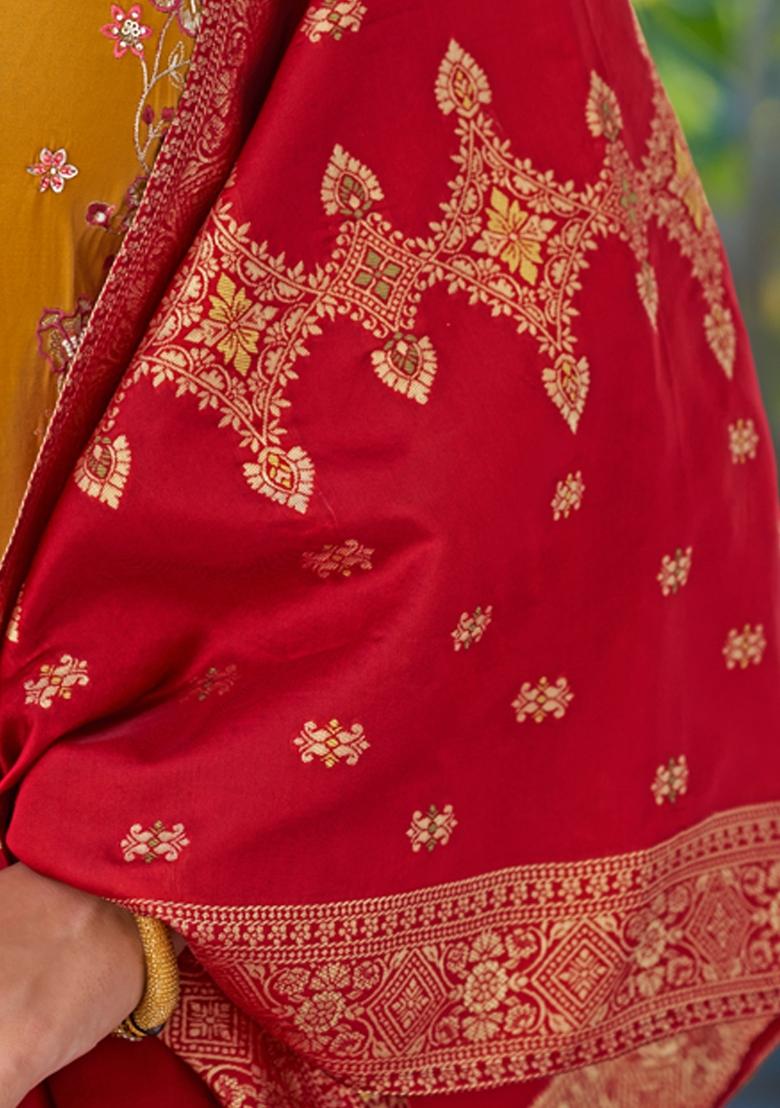 Yellow Embroidered Viscose Salwar Kameez With Dupatta