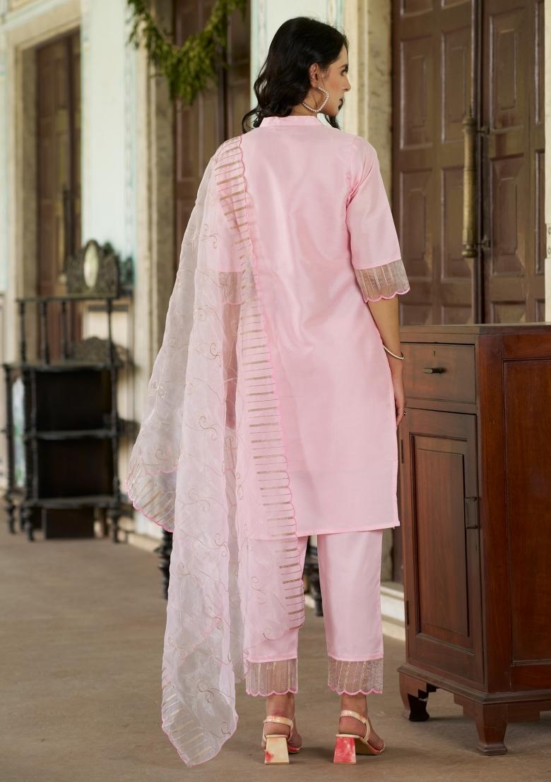 Pink Embroidered Silk Blend Salwar Kameez With Dupatta