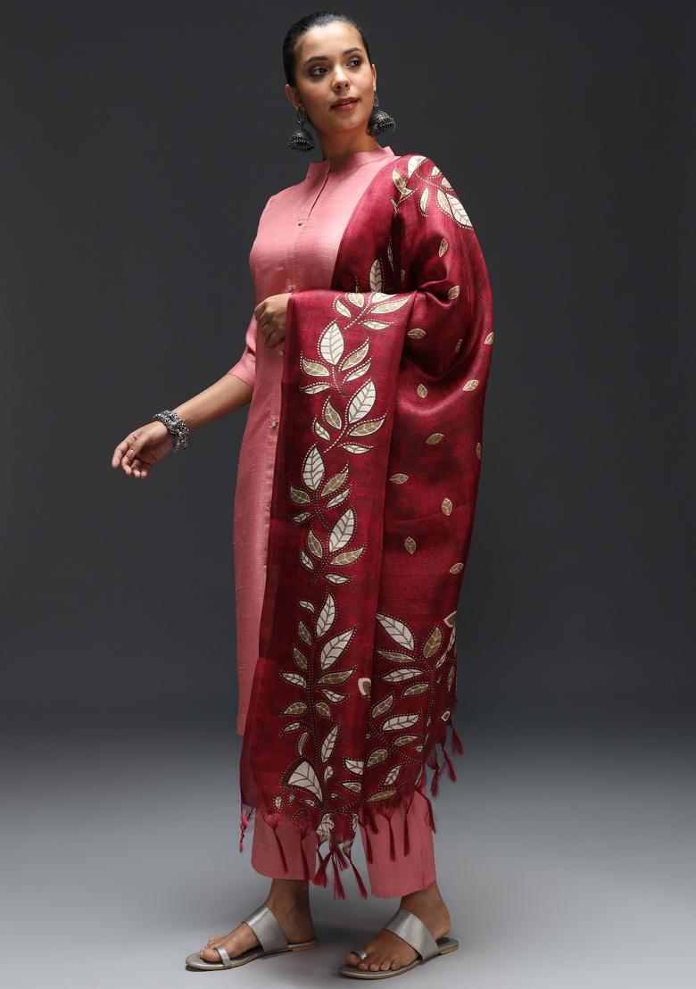 Pink Printed Cotton Blend Salwar Kameez With Dupatta