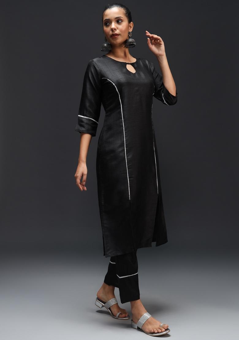 Black Printed Cotton Blend Salwar Kameez With Dupatta