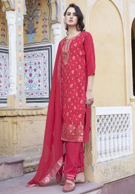 Pink Woven Viscose Salwar Kameez With Dupatta
