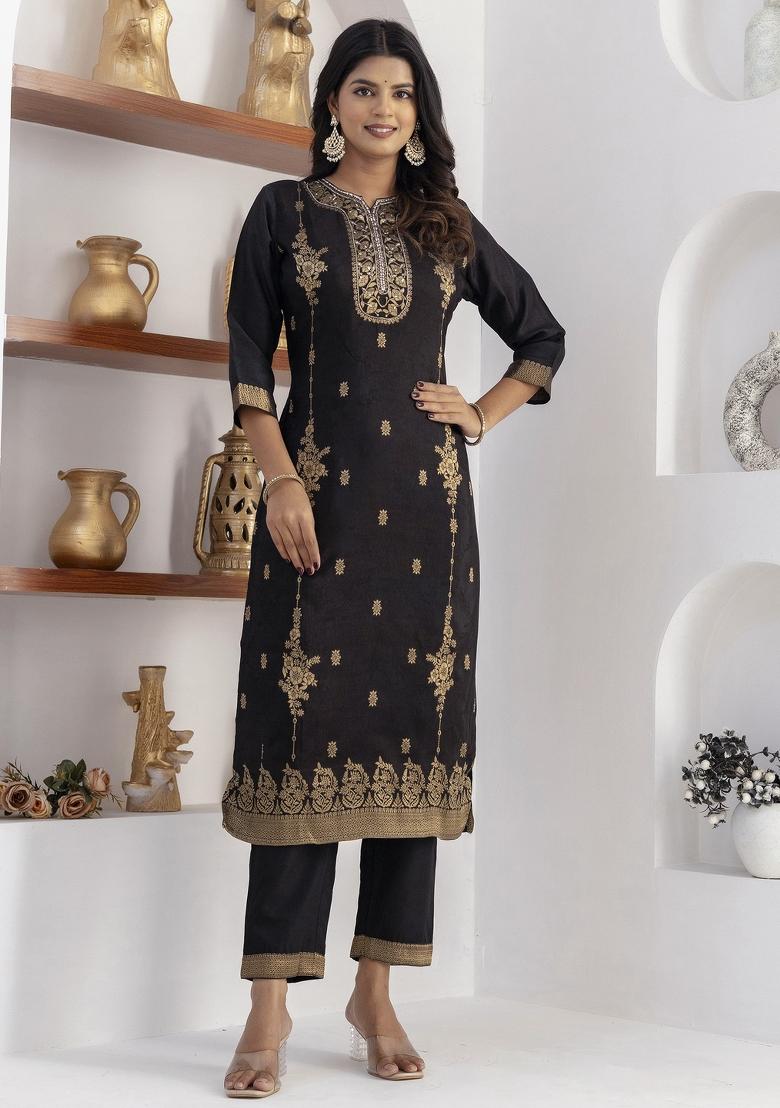 Black Handwork Viscose Salwar Kameez With Dupatta