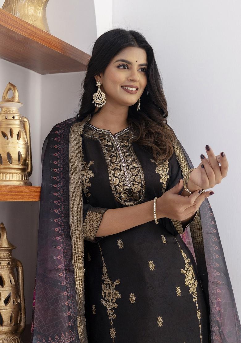 Black Handwork Viscose Salwar Kameez With Dupatta