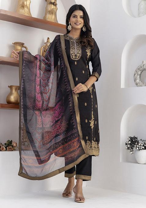 Black Handwork Viscose Salwar Kameez With Dupatta
